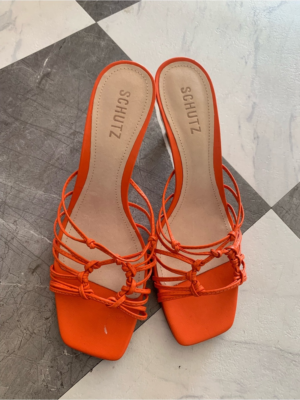 Schutz Women's Orange Strappy Slide Sandals